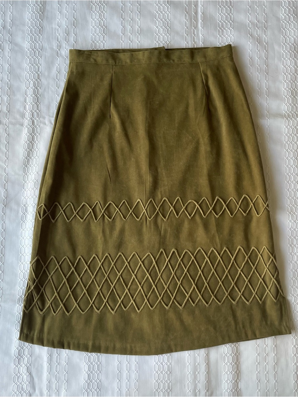 Olive Green A-Line Skirt with Diamond Embroidery